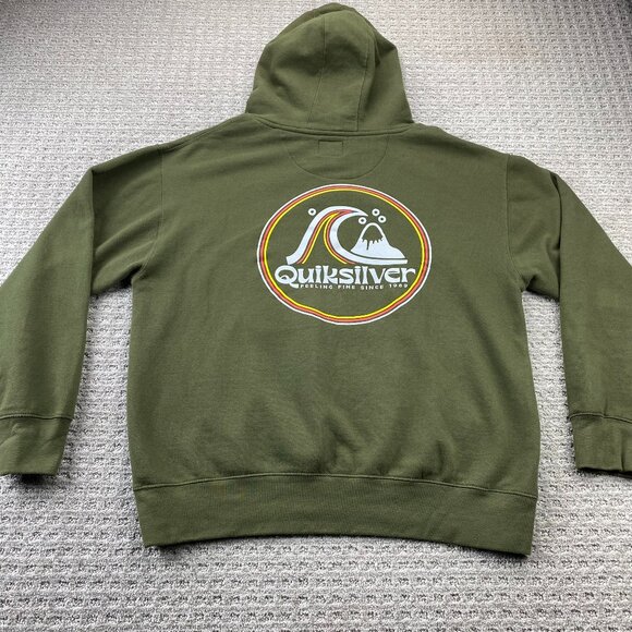 Quiksilver Hoodie Sweater Men Large L Olive Green Pull Over Hooded Activewear - Picture 1 of 9